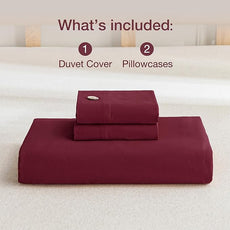 JELLYMONI Cotton Duvet Cover Cal King Size - Burgundy Comforter Cover with Button 100% Washed Cotton 3PCS Breathable Soft Solid Bedding Set Duvet Cover 104×98in & 2 Pillowcases (NO Comforter)