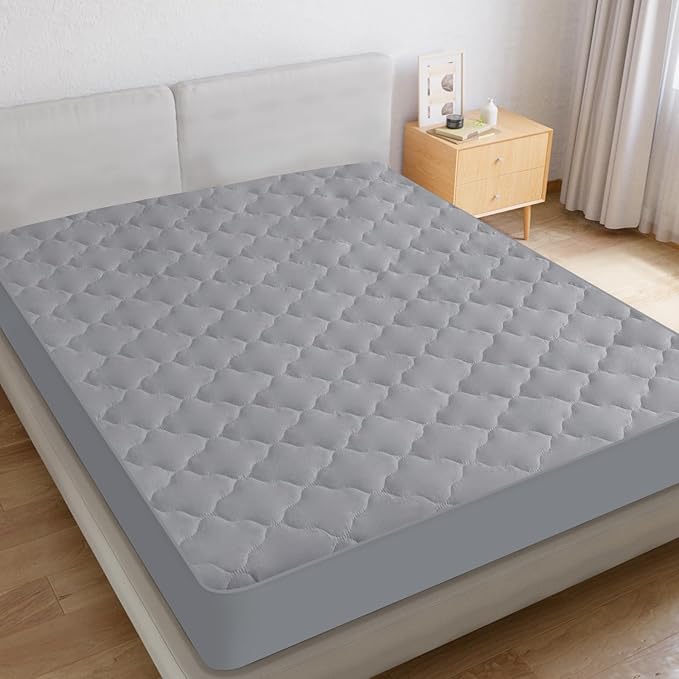 Full Size Mattress Protector Pad Waterproof Quilted, Breathable & Cooling Full Mattresses Pad Cover Fitted with Deep Pocket Up to 14" for Double Bed, (Gray)
