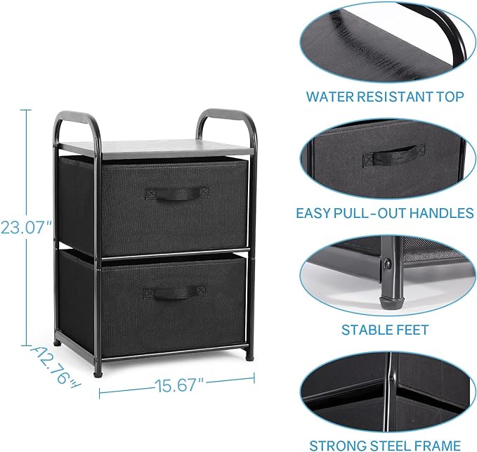 MAX Houser Dresser for Bedroom with 2 Drawers, Wide Chest of Drawers, Fabric Dresser, Storage Organizer Unit with Fabric Bins for Closet, Living Room, Hallway, Nursery,Black