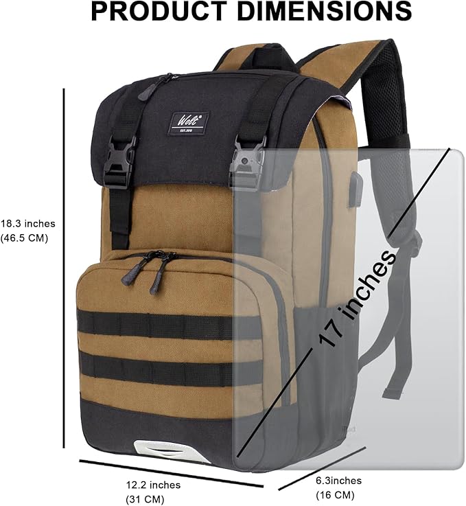 WOLT Laptop Backpack with USB Charging Port Fits Up to 17 Inch Laptop, College Backpack for Men Women, Computer Business Bookbag, Brown