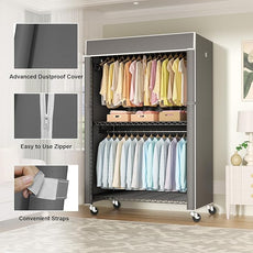 FUTASSI Black Clothing Rack with Dark Gray Cover, P1C Plus Rolling Closet with Wheels, Metal Garment Rack for Hanging Clothes, Clothing Storage Wardrobe, 46
