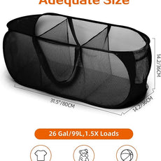 Foldable Laundry Baskets, Collapsible Mesh Laundry Hamper, Durable Pop Up Laundry Basket, 3 Compartments Clothes Hampers for Laundry, Easy to Carry & Sort for Dorm, Home, Kids Room, Travel Black