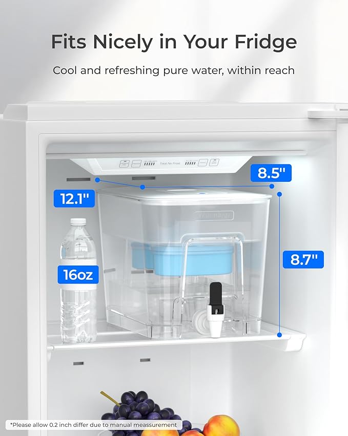 Waterdrop Alkaline 40 Cup Dual Filter Dispenser, 8X Faster Filtration, 200-Gallon Lifespan, Water Filter Dispenser for Home/Office, 2 Replacements, Reduces Chlorine, White