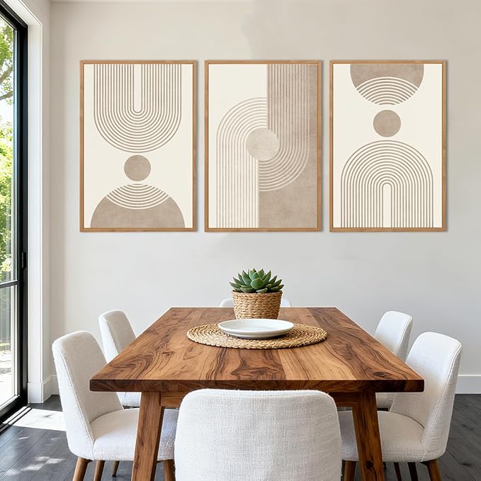 BINCUE Neutral Abstract Wall Art Beige Large Wall Decor Boho Mid Century Modern Artwork Art Print for Living Room Bedroom Office 24"x36" Set of 3 Gift