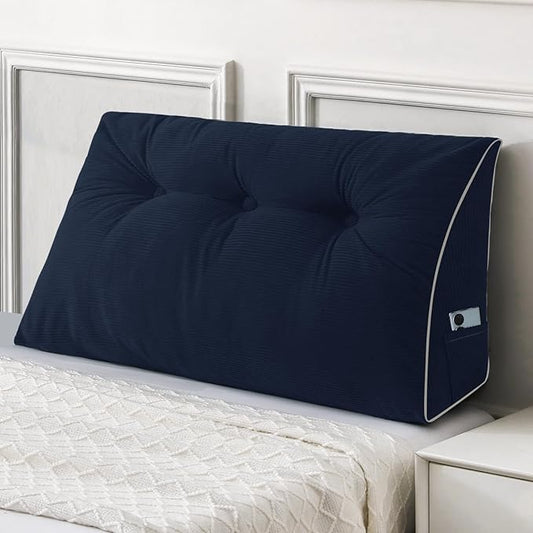 Sasttie Headboard Pillow Twin/Twin XL, Wedge Pillow Headboard for Dorm, Triangular Daybed Backrest Cushion for Sitting or Reading in Bed, with Removable Washable Cover, Navy