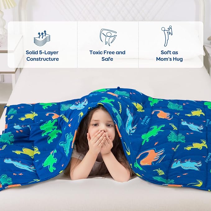 Kivik Weighted Blanket 5lbs, Blue Dinosaur Heavy Throw Blanket, Small Weighted Cooling Blankets 5 Pounds, 36x48 Inches Blue