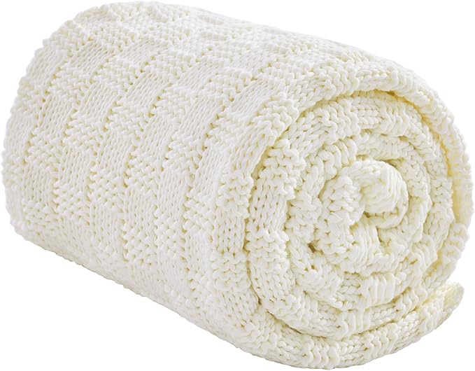 Knitted Weighted Blanket for Adult, No Beads Heavy Blanket 48” x 72'' 12lbs, Breathable Chunky Knit Blanket, Cooling Weighted Blanket for Hot Sleepers, Christmas Home Decor (Ivory White)