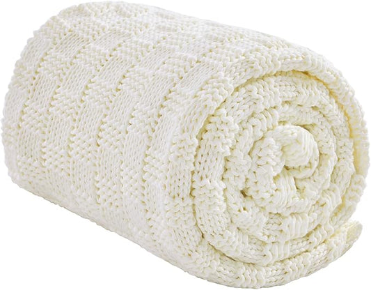 Knitted Weighted Blanket for Adult, No Beads Heavy Blanket 60” x 80'' 17lbs, Breathable Chunky Knit Blanket, Cooling Weighted Blanket for Hot Sleepers, Christmas Home Decor (Ivory White)