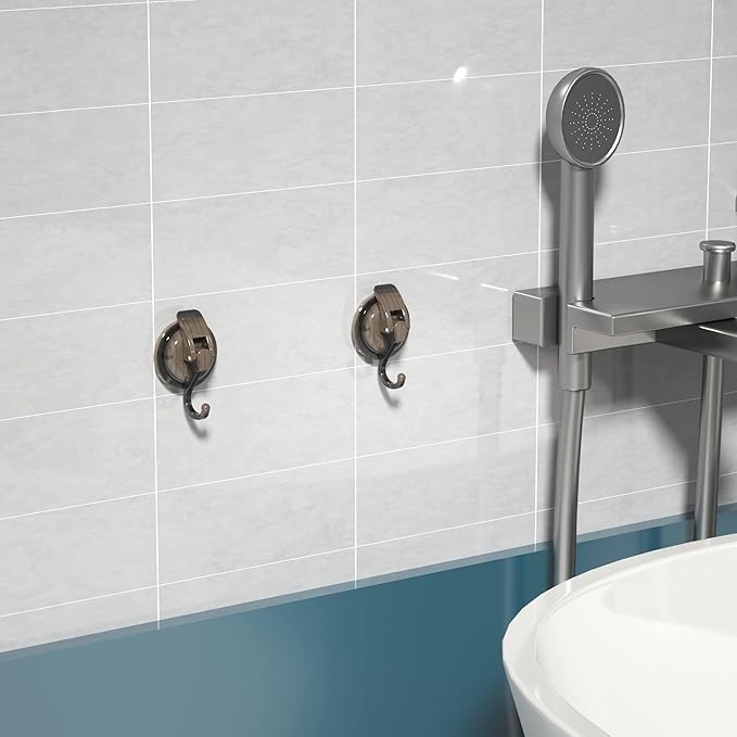 Heavy Duty Vacuum Suction Cup Hooks, Red Bronze Plated Polished Super Suction for Kitchen Bathroom, 2 Pack