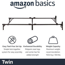 Amazon Basics Metal Twin Size Bed Frame(Box Spring Required), 6-Leg Base for Box Spring and Mattress Support, Tool-Free Easy Assembly, Black