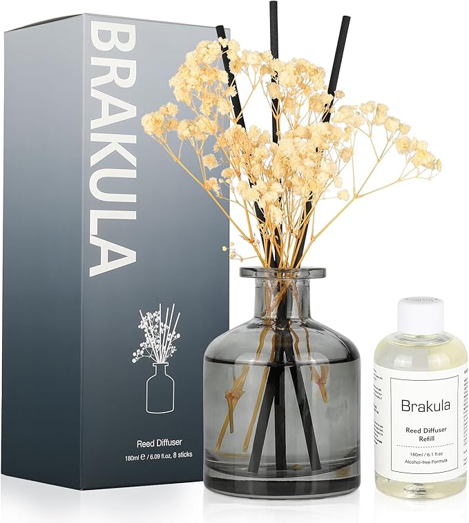 Brakula Reed Diffuser Set, 6.09 fl oz (180 ml)- Fresh Linen with 8 Reed Sticks, Home Fragrance Reed Diffuser for Bathroom Shelf Decor