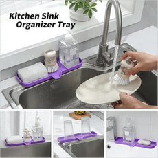 Silicone Bathroom Soap Dishes with Drain Spout-Bathroom and Kitchen Sink Organizer,Sponge Holder,Dish Soap Tray,Perfect for Dispenser,Scrubber,Bottle,Cup on Sink or Counter-Purple 12