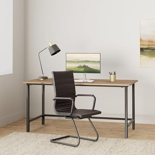 Office Reception Chairs No Wheels Leather Conference Chairs Back Support Guest Chair, Set of 2 (Vintage Charcoal)