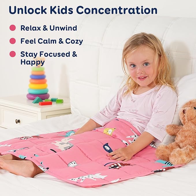 Kivik Soft Weighted Lap Blanket 2 lbs, Small Weighted Lap Pad, Breathable Heavy Throw Blankets for School Calming & Bed Sleeping, Machine Washable, 20 x 30 Inches, Cute Cat Printing, Pink