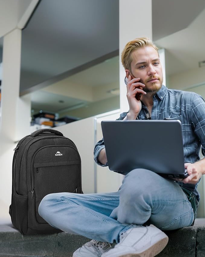 MATEIN 15.6 Inch Backpack for Men Women, 20 L Personal Item Casual Backpack Airline Approved, Water Resistant Laptop Computer Backpack with Multiple Organized Pockets, Black