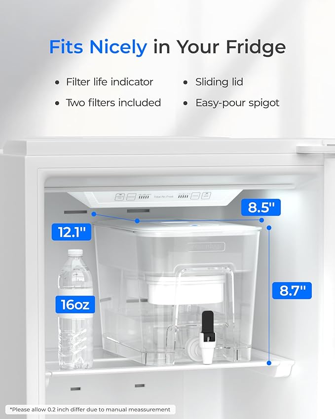 Waterdrop 40 Cup Dual Filter Dispenser, 8X Faster Filtration, 400-Gallon Lifespan, Water Filter Dispenser for Home/Office, 2 Replacements, 10X Longer Lifetime, Reduces Chlorine, PFOA/PFOS，White