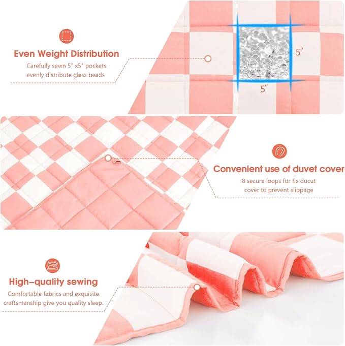 Pink Checkered Weighted Blanket for Adults 15lbs, 48"x72", Twin Full Size Cooling Plaid Heavy Throw Blanket for 120-160lbs, Microfiber Soft Thick Big Blankets Weighted Comforter Gift for Sleeping