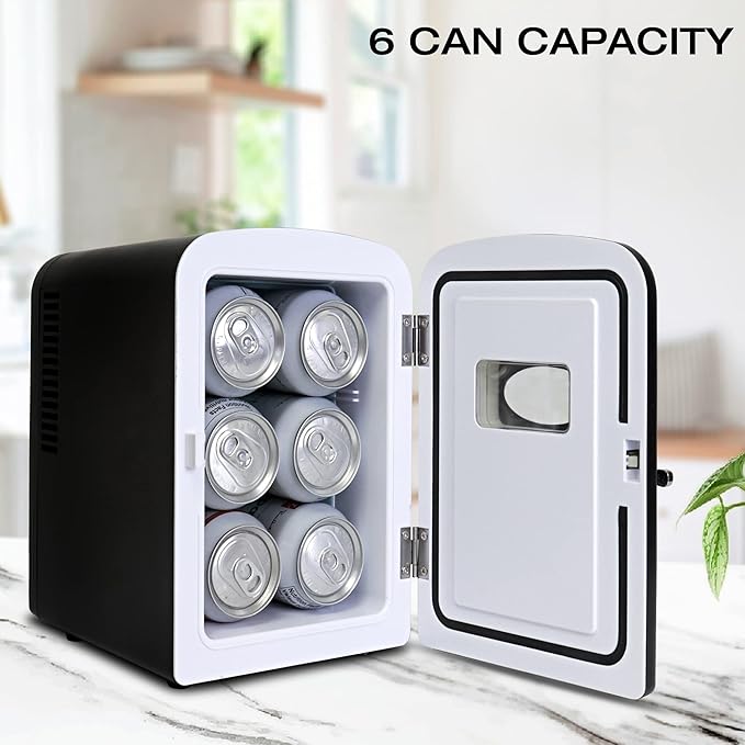 Koolatron Mini Fridge - 6 Can Refrigerator for Bedroom Office, Portable Table Top Beverage Cooler, 12V 110V Refrigerador For Drinks, Soda, Wine, Use In Car, Dorm, Outdoor, Patio