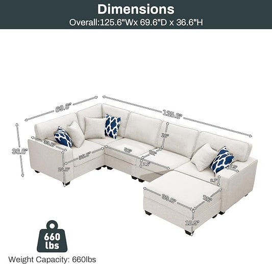 Legend Vansen Modular Sectional Sofa U Shaped Couch with Ottoman Modern Reversible Corner Sectional Couch for Living Room (Cream, U Shaped Sofa-1)