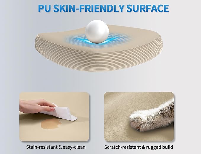 TRALT Ergonomic Office Chair - Desk Chair with Wave High Back Adjustable Lumbar Support Computer Chair - Gaming Chairs Mesh Backrest and PU Leather Seat for Home Reading Chairs to Adults(Beige)