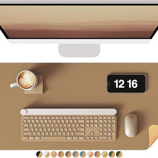 YSAGi Double-Sided Desk Pad, Leather Desk Mat, Eco Cork Desk Pad Protector, Large Mouse Pad for Desk, Waterproof Desk Blotter Pad, Desk Writing Pad for Office Work/Home(23.6