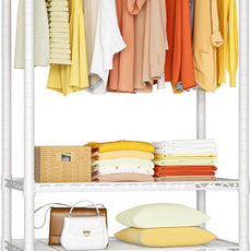 Ulif H2 Heavy-Duty Portable Closets, 4-Tier Freestanding Garment Rack Suit for Small Space and Corner, Closet Organizer System Portable Closet Wardrobe, Max Load 500 LBS, White