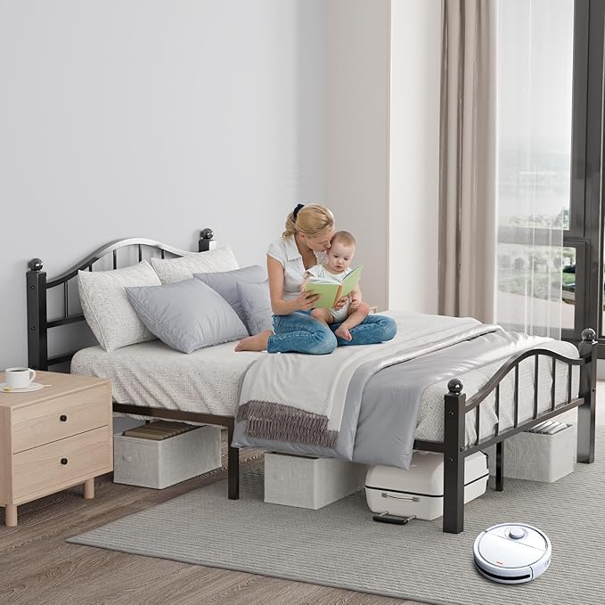 Full Size Bed Frames with Headboard, Noise-Free Design & Underbed Storage Heavy Duty Metal Bed Frames No Box Spring Needed/Tool-Free Assembly