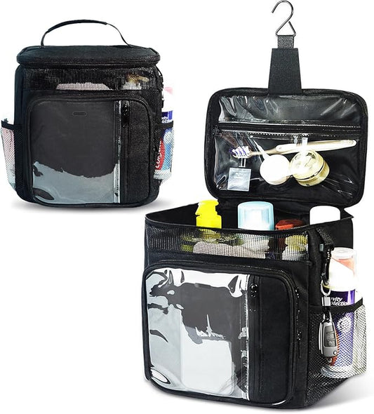 Dorm Room Essentials for Guys Girls Boys, Hanging Toiletry Bag，Waterproof Travel Shower Caddy Organizer with Clear Pockets, Mesh Compartments & Hook Portable Toiletry Bag for Gym, Camping, Cruise