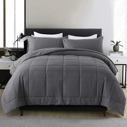 DOWNCOOL Queen Comforter Set -All Season Bedding Comforters Sets with 2 Pillow Cases-3 Pieces Bedding Sets Queen -Down Alternative Grey Queen Size Comforter Sets(88"x92")