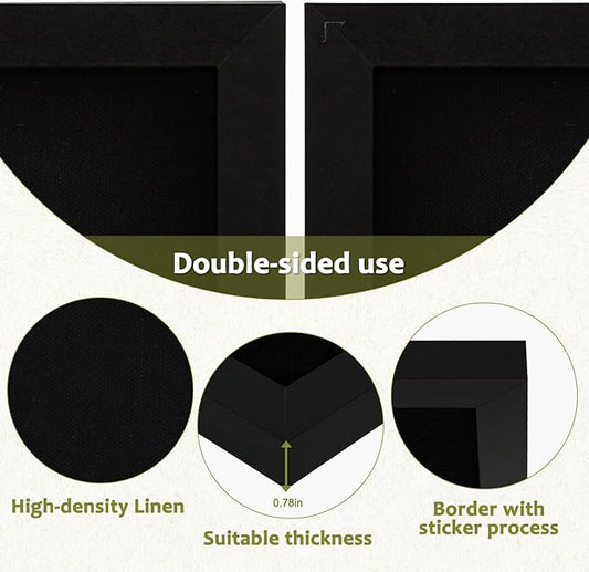 Double-Sided Black Cork Board with Linen, 24" x 18" Hanging Wood Framed Large Bulletin Board, Picture Display Vision Board Kit Corkboards for Wall Room School Office Decor, 20 Pushpins