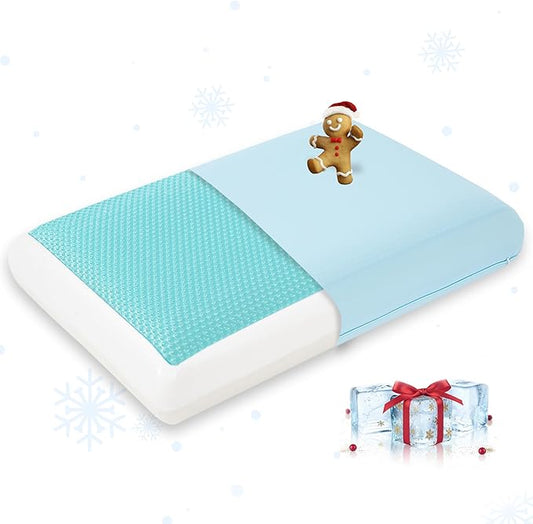 Cooling Pillow for Sleeping, Gel Memory Foam Pillow with Reversible Cover, Neck Support for Side, Back and Stomach Sleepers, Removable & Machine Washable Cover, Bed Pillows for Hot Sleepers, Blue
