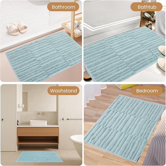 SEMAXE Bath Mat for Bathroom 2-Pack, 100% Cotton Non-Slip Mats [Not a Bathroom Rug], Super Absorbent and Soft Floor Towels, Machine Washable Shower Foot Towels, Aqua Blue