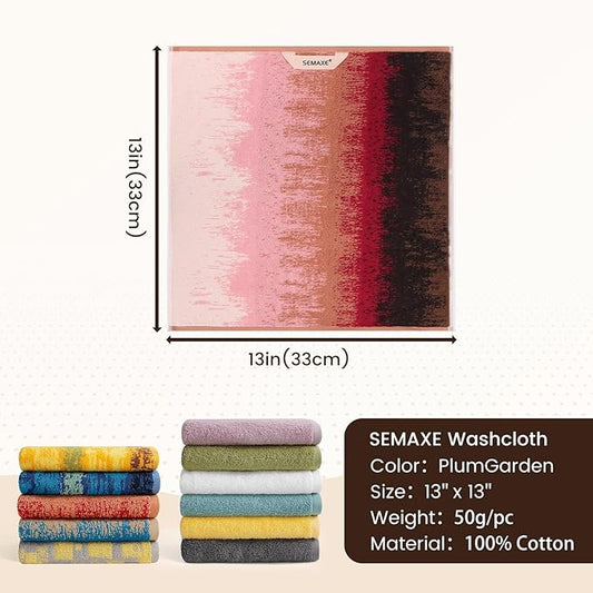 SEMAXE 100% Cotton Washcloths for Bathroom - 24 Pack, Quick-Dry Face Towels with Hanging Loop, Highly Absorbent and Soft, 13x13 Inch, Pink | Brown | Red