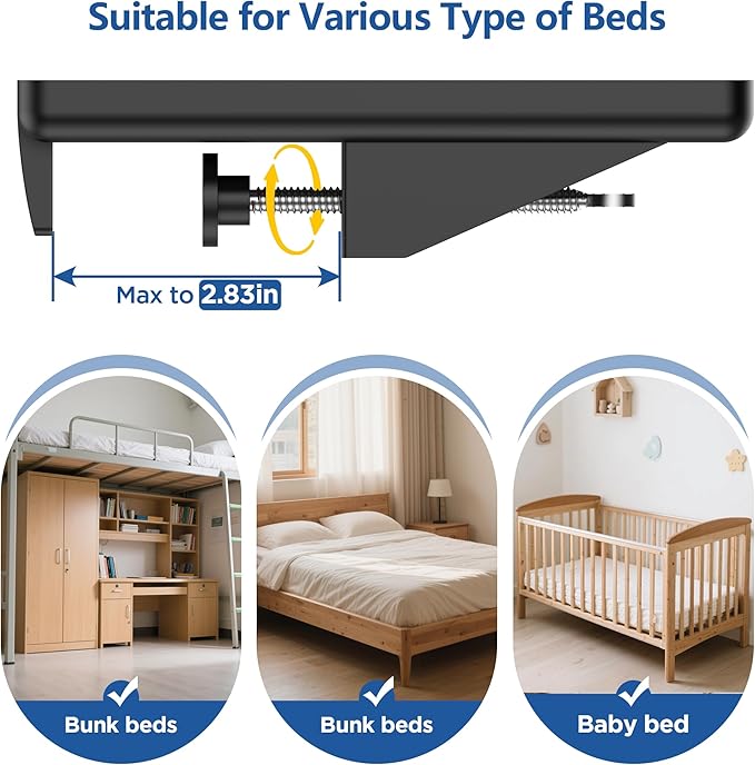 Bedside Shelf for Dorm Bunk Bed, Clip On Nightstand, Bed Side Table Tray Organizer, College Dorm Room Essentials for Girls/Guys, Bedside Tray with Cable Management for Dormitory, Back to School