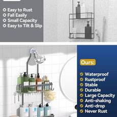 YASONIC Shower Caddy Hanging, Never Rust Shower Organizer Hanging, Aluminum Shower Racks for Inside Shower with Hooks for Razor, Bathroom Organizers and Storage with Soap Holder, Grey