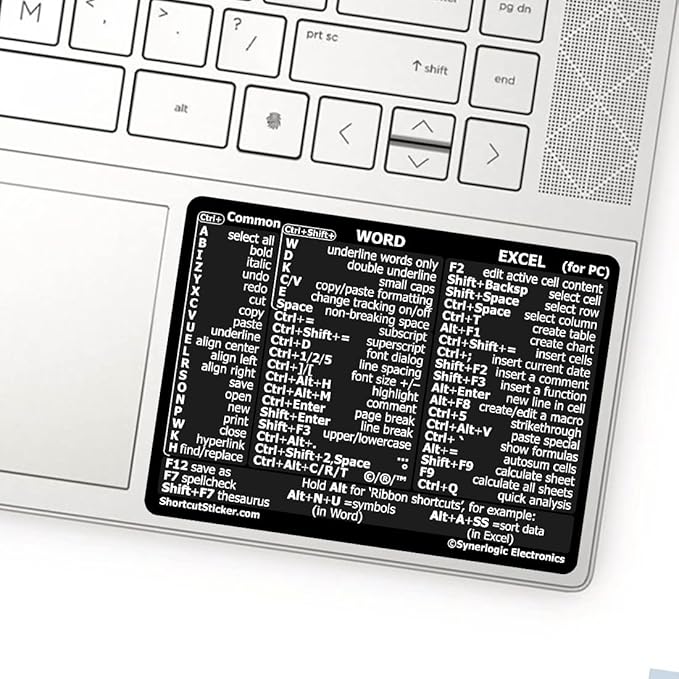 Synerlogic (2pcs) Word/Excel Windows Shortcut Sticker | Reference Guide Keyboard Shortcuts | Work from Home Essentials | Excel Shortcuts Cheat Sheet Laminated Vinyl (Black/Small/2)