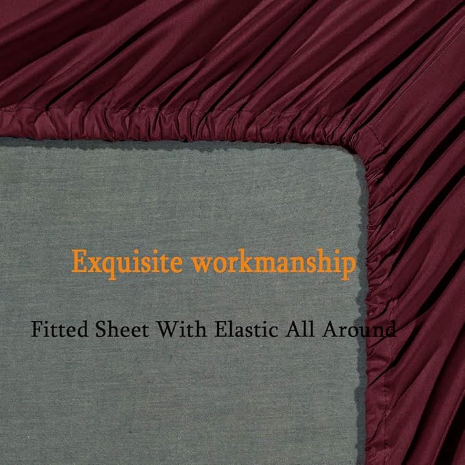 SONORO KATE Bed Sheet Set Super Soft Microfiber 1800 Thread Count Luxury Egyptian Sheets Fit 18-24 Inch Deep Pocket Mattress Wrinkle-4 Piece (Burgundy, Twin)