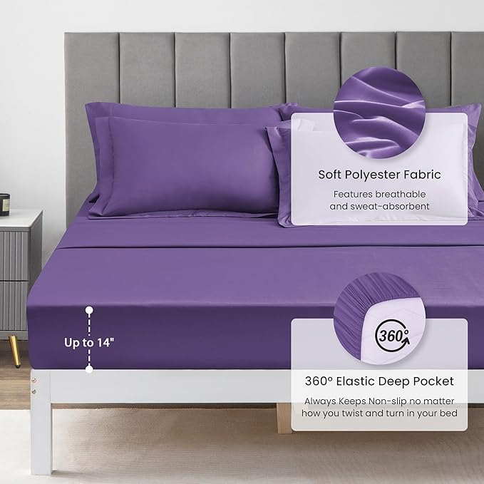 Love's cabin California King Comforter Set Purple, 7 Pieces California King Bed in a Bag, All Season Bedding Sets with 1 Comforter, 1 Flat Sheet, 1 Fitted Sheet, 2 Pillowcase and 2 Pillow Sham