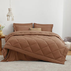 Love's cabin Twin XL Comforter Set Mocha Mousse, 5 Pieces Twin XL Bed in a Bag, All Season Bedding Sets with 1 Comforter, 1 Flat Sheet, 1 Fitted Sheet, 1 Pillowcase and 1 Pillow Sham