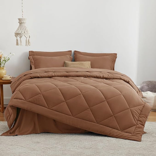 Love's cabin Twin XL Comforter Set Mocha Mousse, 5 Pieces Twin XL Bed in a Bag, All Season Bedding Sets with 1 Comforter, 1 Flat Sheet, 1 Fitted Sheet, 1 Pillowcase and 1 Pillow Sham