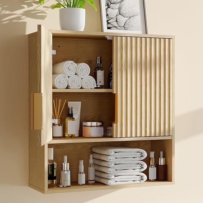 23 Inch Medicine Cabinet for Bathroom, Over Toilet Wall-Mounted Storage Cabinet with Adjustable Shelf, Waterproof MDF Cabinet for Bathroom Organization