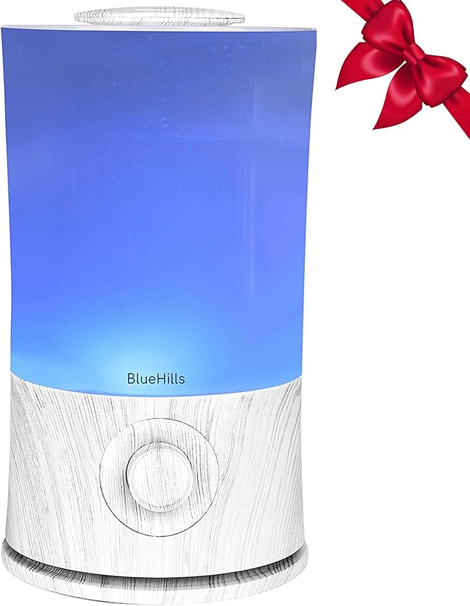 BlueHills Premium 2000 ML XL Large Essential Oil Diffuser Aromatherapy Humidifier for Large Room Home 40 Hour Run Huge Coverage Area Lights 2 Liter Extra Large Capacity Diffuser White Wood Grain E004