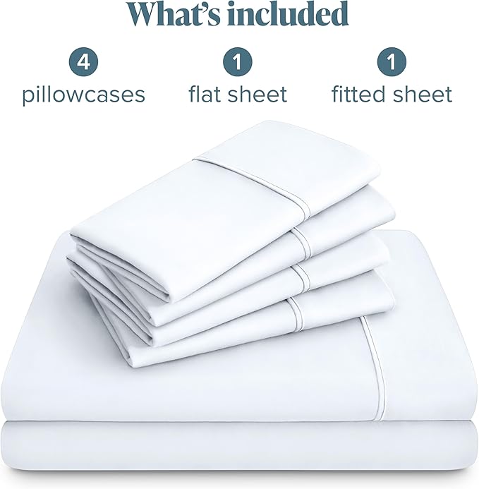 Bare Home Hotel Luxury Split Head Flex King Sheet Set, Extra Soft, Deep Pockets, Easy Fit, Cooling & Breathable, Wrinkle, Fade, Stain Resistant, with 4 Pillowcases (Split Head Flex King, White)