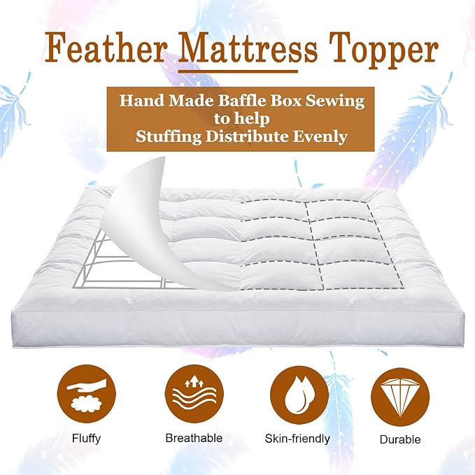 WhatsBedding Duck Feather Bed Mattress Topper, 100% Cotton Memory Foam Mattress Topper, 2500GSM Overfilled Pillow Top, Hotel Collection