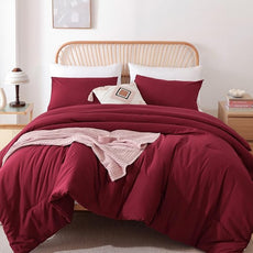 ROSGONIA Oversized King Comforter Dark Red, 3pcs (1 Boho Red Comforter & 2 Pillowcases) Lightweight Oversized King Size Comforter Sets Bedding Blanket