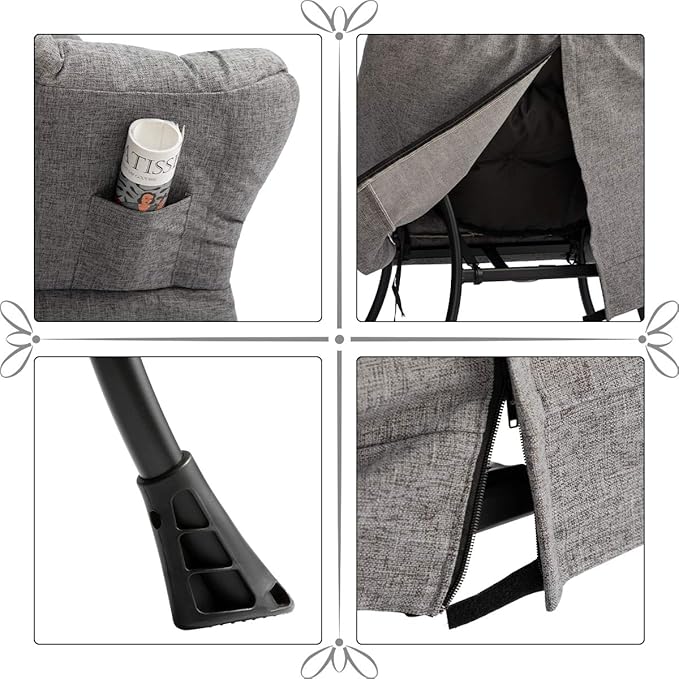 HollyHOME Lazy Chair with Armrest and Side Pocket, Comfy Accent Lounge Chair,Leisure Sofa Armchair for Living Room, Bedroom, Dorm, or Small Spaces, Oversized Reading Sofa Chair,Cotton-Linen Grey