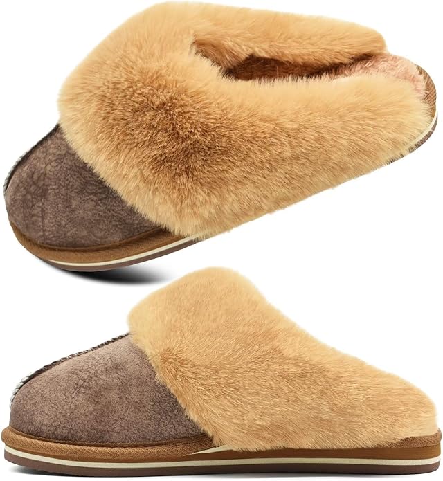 KuaiLu Womens Fluff Dual Memory Foam Slippers Ladies Cozy Arch Support Warm Scuff Slippers Slip on Comfy Winter House Shoes with Non-Slip Indoor Outdoor Hard Sole
