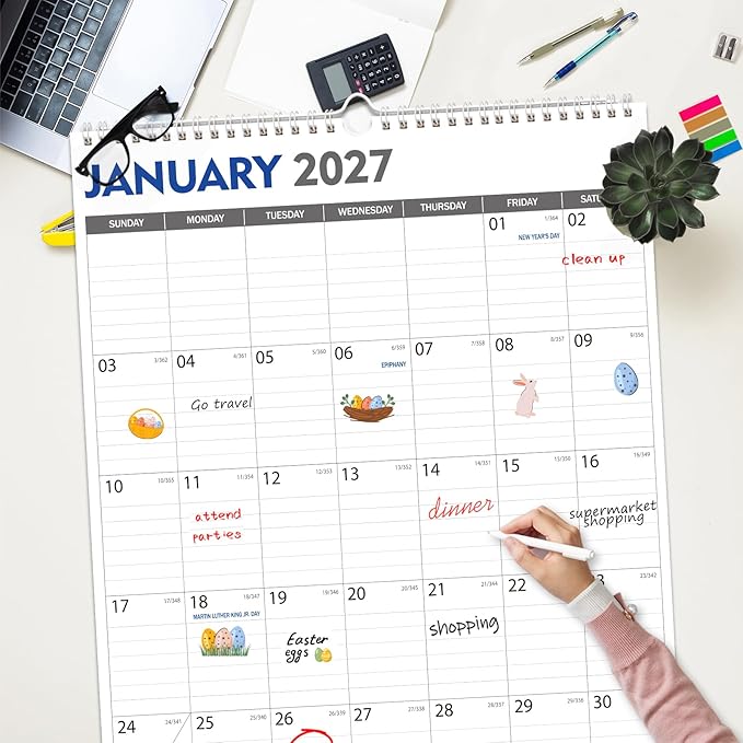 GuassLee Extra Large Wall Calendar 2026-2027, 20"x 30" Gaint Vertical Wall Calendar 2026, Jan. 2026 to Jun. 2027, 18-Month Paper Hanging Planner Wall with Julian Date for Office Home Planning