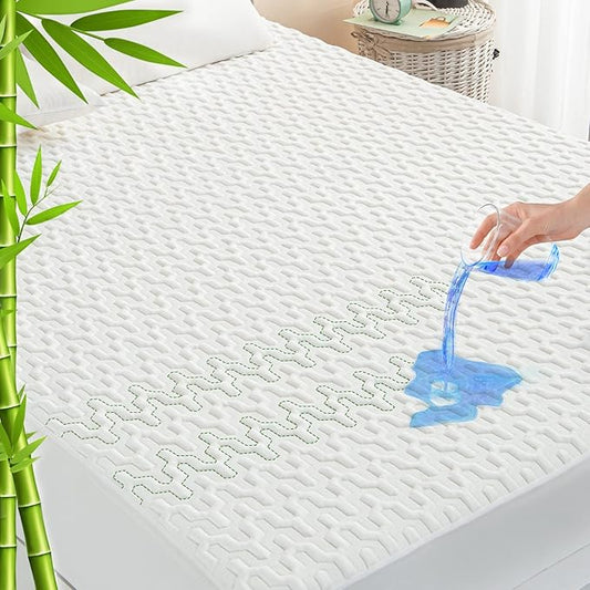 GRT King Size Waterproof Mattress Protector Rayon Bamboo - 3D Air Fiber Cooling Mattress Protector Cover, Breathable Mattress Pad Noiseless 8''-21'' Deep Pocket Machine Washable