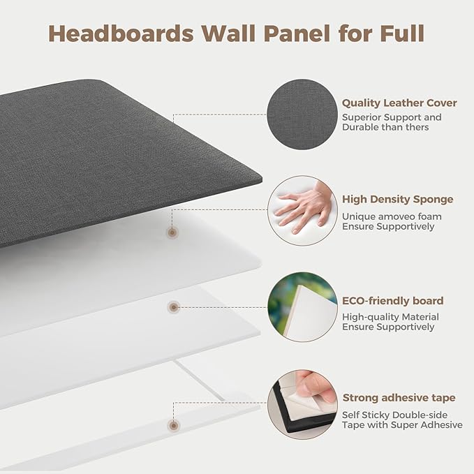 Minimalist Gray Removable Linen Headboard 24x12 Inch 6-Panel Kit - Lightweight Linen Panels for Queen Beds, Renters-Friendly Design